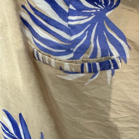 FRNCH Wide Leg Palm Leaf Pants, Crinkle, Taupe and Blue, Boho, High Rise Small - Picture 5 of 9